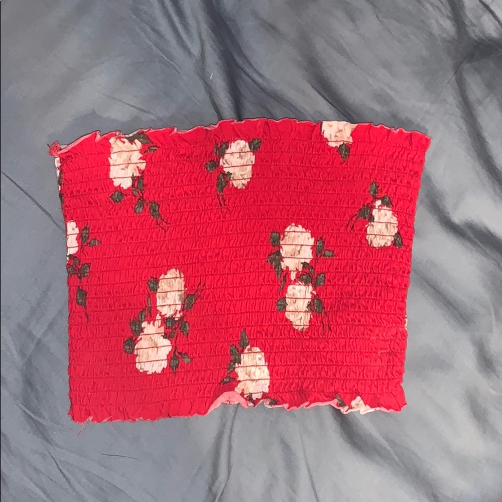 Red floral tube top